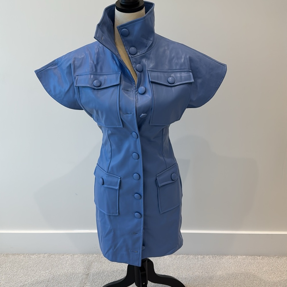 Blue Button-Up Mini Dress